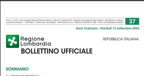 Bollettino Ufficiale di Regione Lombardia di Martedì 13 Settembre 2022.