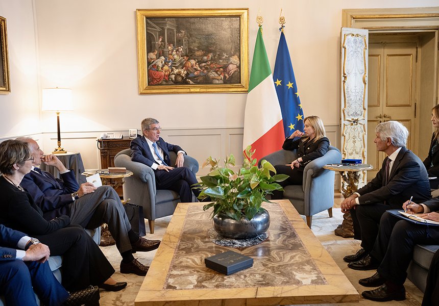 Meloni incontra il Presidente del Comitato olimpico internazionale Thomas Bach – www.governo.it