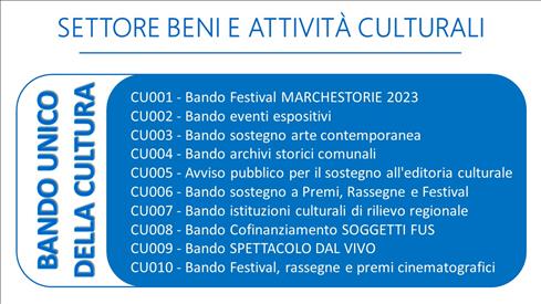 BANDO UNICO DELLA CULTURA 2023 – Pubblicazione Graduatorie di Merito – www.regione.marche.it