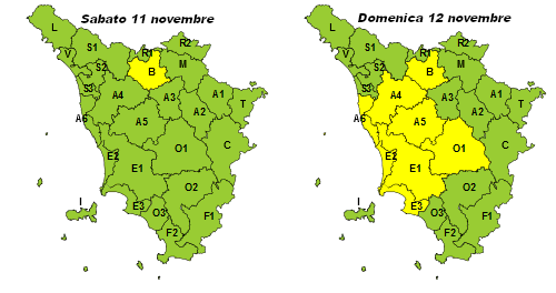 Domenica 12 novembre codice giallo per pioggia nella Toscana centro-meridionale 
						 – www.toscana-notizie.it