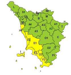 Codice giallo per rischio idrogeologico in zone costiere centro-meridionali e isole 
						 – www.toscana-notizie.it