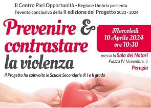 “Prevenire e contrastare la violenza”, mercoledì 10 aprile evento conclusivo della seconda edizione del progetto realizzato dal Centro Pari Opportunità – www.regione.umbria.it