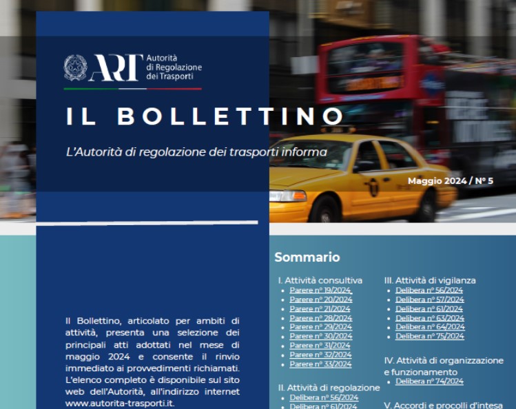 Pubblicato il Bollettino ART n. 5/2024 – www.autorita-trasporti.it