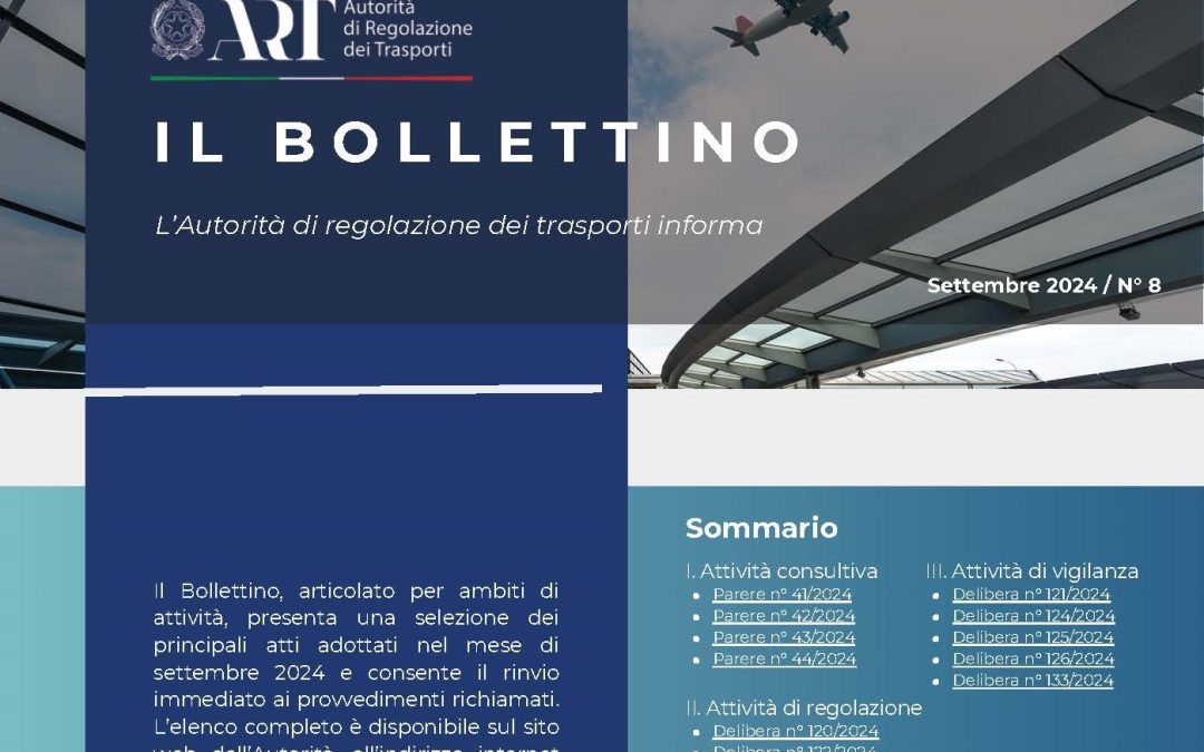 Pubblicato il Bollettino ART n. 8/2024 – www.autorita-trasporti.it