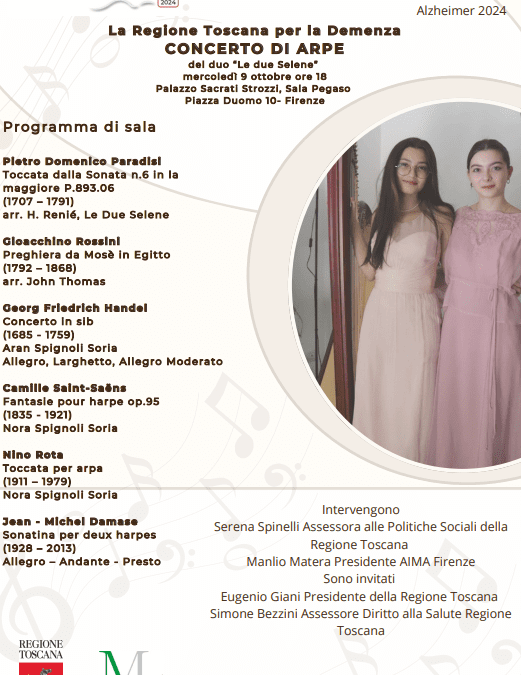 Alzheimer, concerto per arpa il 9 ottobre a Palazzo Strozzi Sacrati 
						 – www.toscana-notizie.it