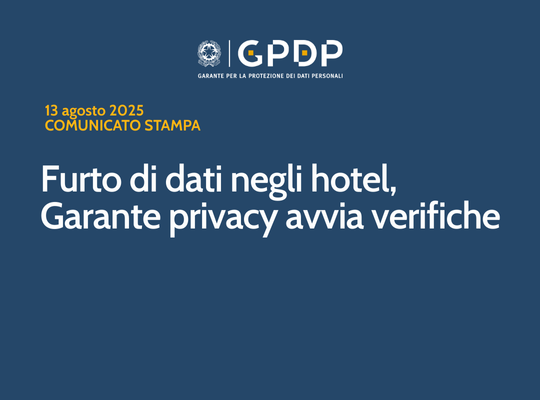 COMUNICATO STAMPA – Furto di dati negli hotel, Garante privacy avvia… – www.gpdp.it