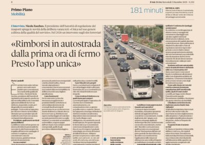 Approvata la delibera n.211/2025 sul diritto al rimborso del pedaggio autostradale – l’intervista del Presidente Zaccheo al Sole 24 ore – www.autorita-trasporti.it
