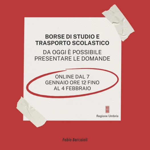Borse di studio regionali 2025/2026, da oggi le domande: contributi maggiorati per chi usa il trasporto pubblico – www.regione.umbria.it