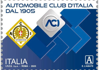Francobollo ordinario appartenente alla serie tematica le Eccellenze del sistema produttivo e del Made in Italy, dedicato all’Automobile Club d’Italia – www.mimit.gov.it