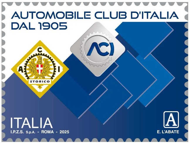 Francobollo ordinario appartenente alla serie tematica le Eccellenze del sistema produttivo e del Made in Italy, dedicato all’Automobile Club d’Italia – www.mimit.gov.it