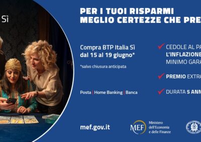 BTP Italia Sì, al via la prima emissione: tasso minimo garantito all’1,60% più tasso di inflazione nazionale – www.mef.gov.it