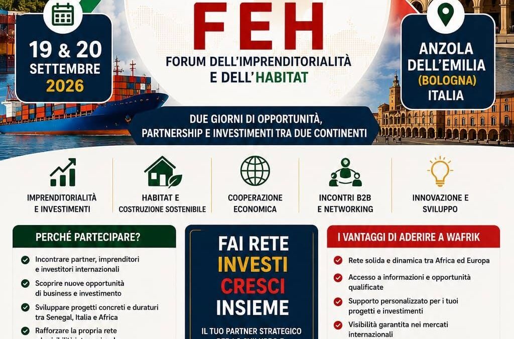 Senegal-Italia: il 19 e 20 settembre ad Anzola dell’Emilia il Forum dell’Imprenditorialità e dell’Habitat